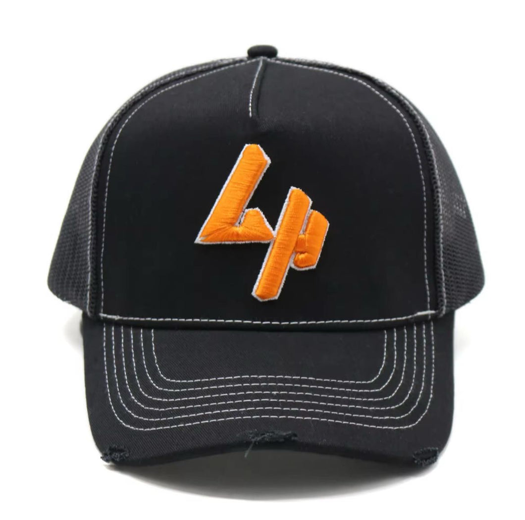 ORANGE LH BLACK TRUCKER HAT